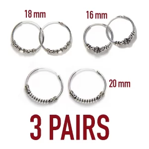 PACK 3 AROS BALI ULUWATU 16-18-20MM. 3 Pares: 2pcs de 20mm, 2pcs de 18mm y 2pcs de 16mm