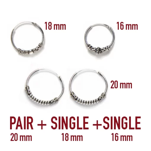 PACK 3 AROS BALI ULUWATU 16-18-20MM, 1 Par (2pcs) de 20mm, 1 Single (1pc) de 18mm y 1 Single (1pc) de 16mm