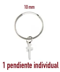 1 pendiente individual de pendientes de aro con cruz de plata de ley