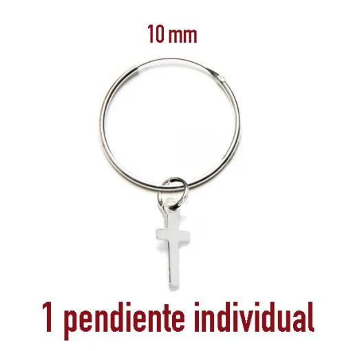 1 pendiente individual de pendientes de aro con cruz de plata de ley