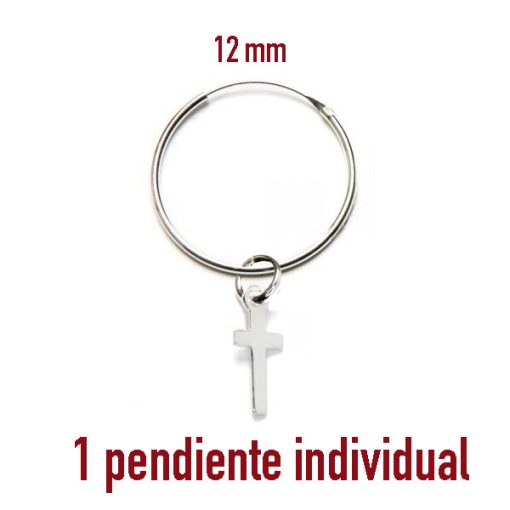 1 pendiente individual de pendientes de aro con cruz de plata de ley de 12mm