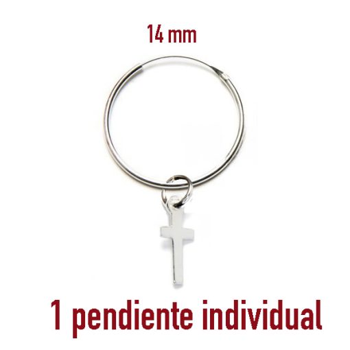 1 pendiente individual de pendientes de aro con cruz de plata de ley de 14mm