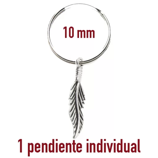 Pendiente individual de pluma de plata IlAH de10mm